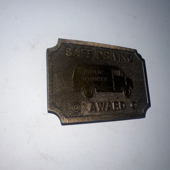 Vintage * Safe Driving Award * Public Services * Brass Belt Buckle - Made in USA - Picture 2 of 5